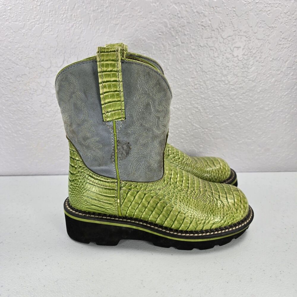 Ariat Fatbaby Boots Womens 6.5 Green Croc Blue Western Cowgirl 14746 Damaged